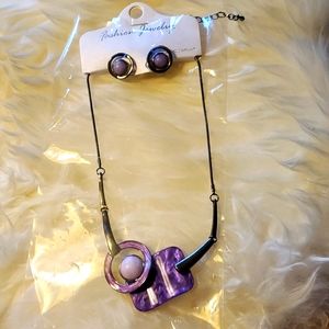 NWT Fashion Jewelry Purple Pendant Necklace & Earrings Set